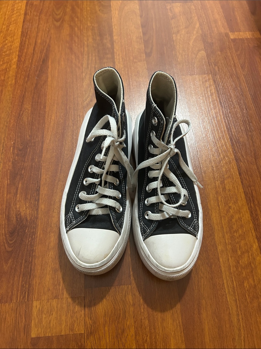 Black High-Top Canvas Sneakers with White Platform Trim - Women’s